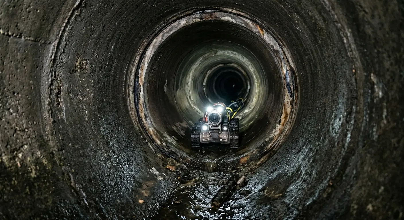 Robotic sewer camera inspecting pipe interior for Sewer Line Cleaning in North Branch